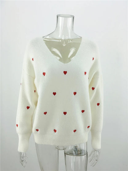 Women Sweaters - V Neck Cold Shoulder Mini Heart Sweater