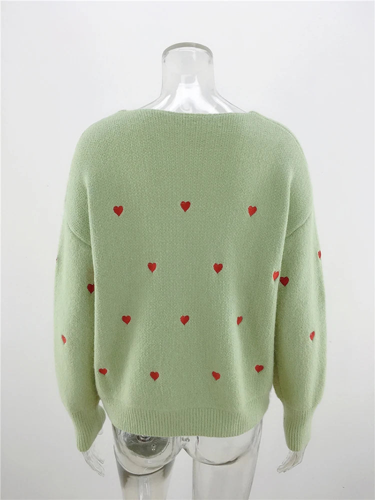 Women Sweaters - V Neck Cold Shoulder Mini Heart Sweater