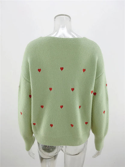 Women Sweaters - V Neck Cold Shoulder Mini Heart Sweater