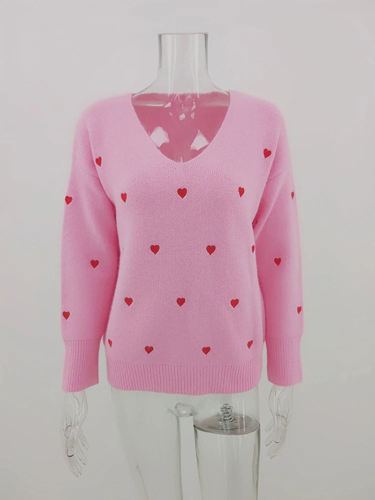 Women Sweaters - V Neck Cold Shoulder Mini Heart Sweater