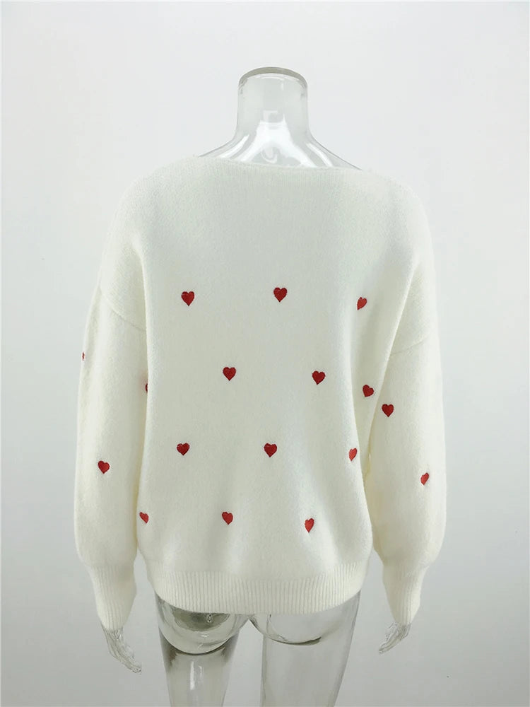 Women Sweaters - V Neck Cold Shoulder Mini Heart Sweater