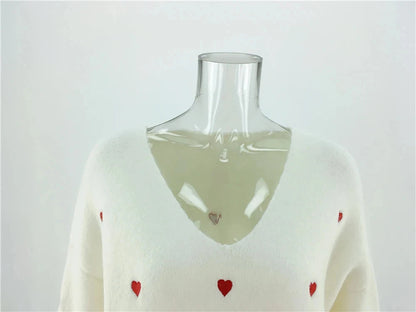 Women Sweaters - V Neck Cold Shoulder Mini Heart Sweater