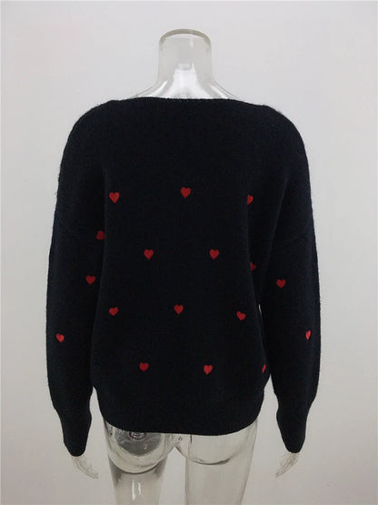 Women Sweaters - V Neck Cold Shoulder Mini Heart Sweater