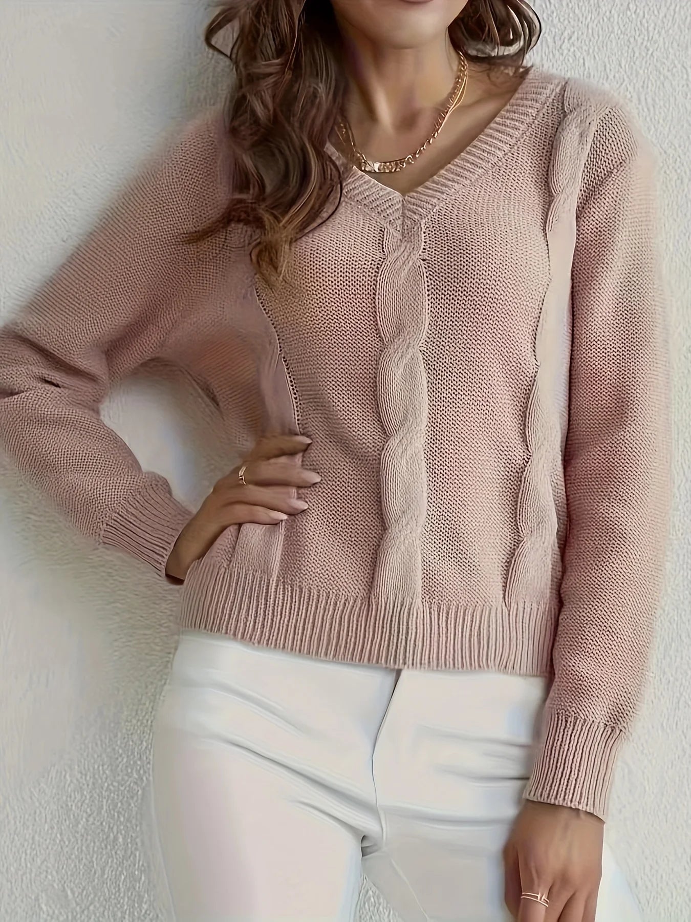 Women Sweaters - V-neck Knitting Combination Sweaters