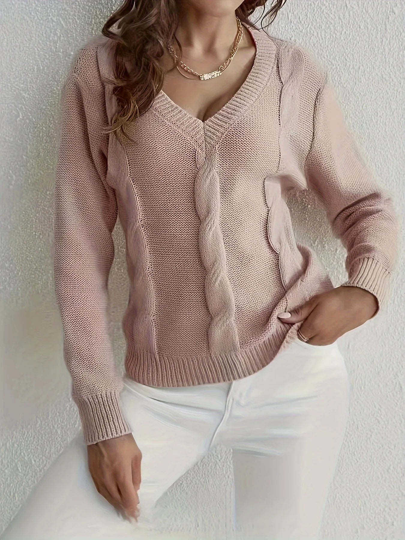 Women Sweaters - V-neck Knitting Combination Sweaters