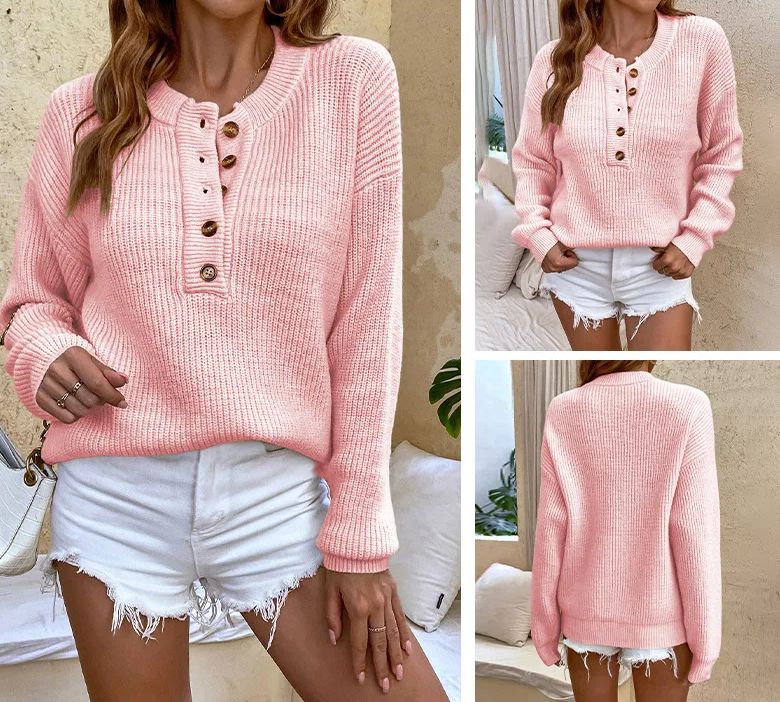 Women Sweaters - Women's Casual Knit Pullover with Buttons – Fall Must-Have 🍁