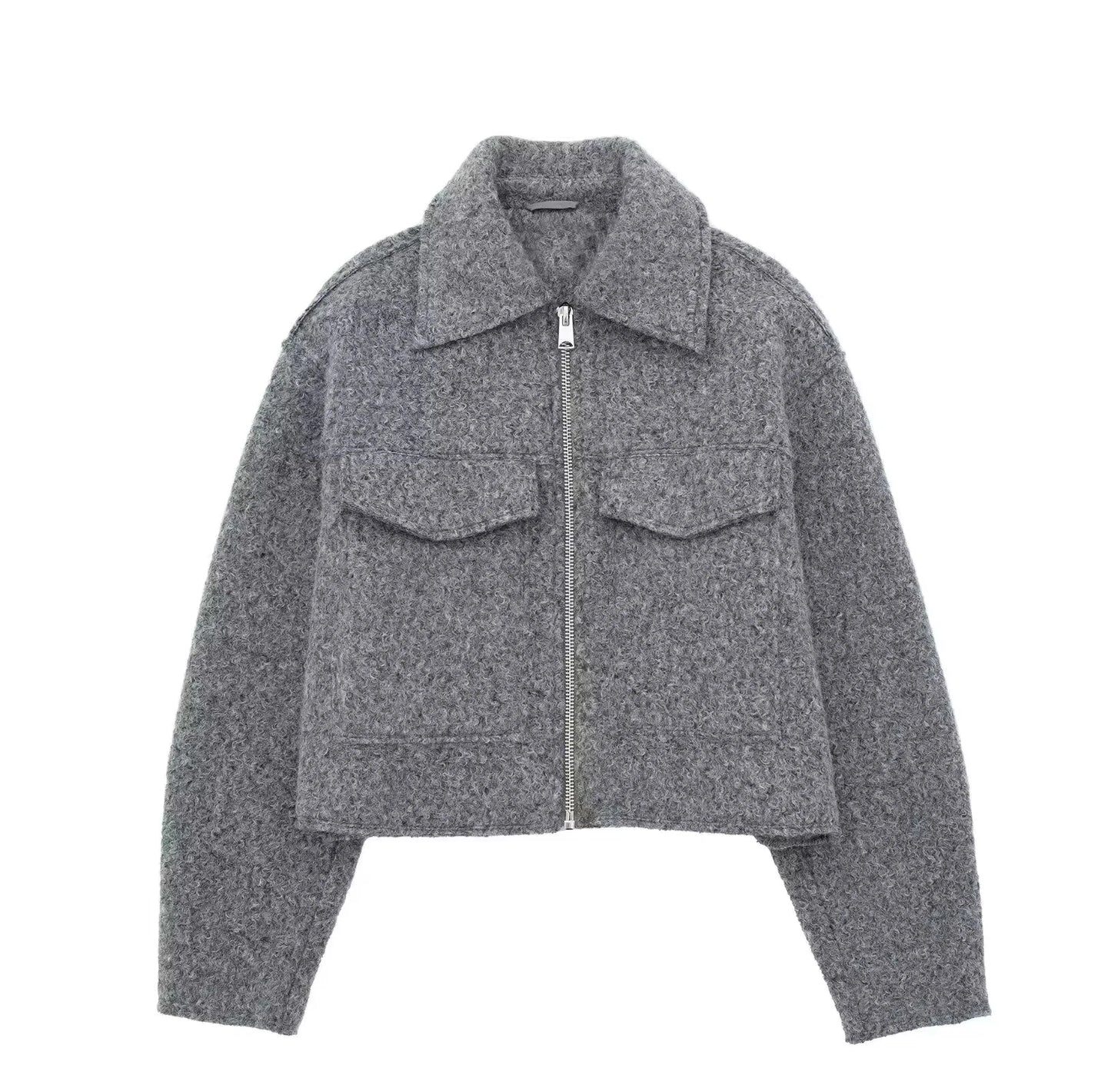 Wool Jackets - Cropped Wool Jacket Flapper Utility Outerwear