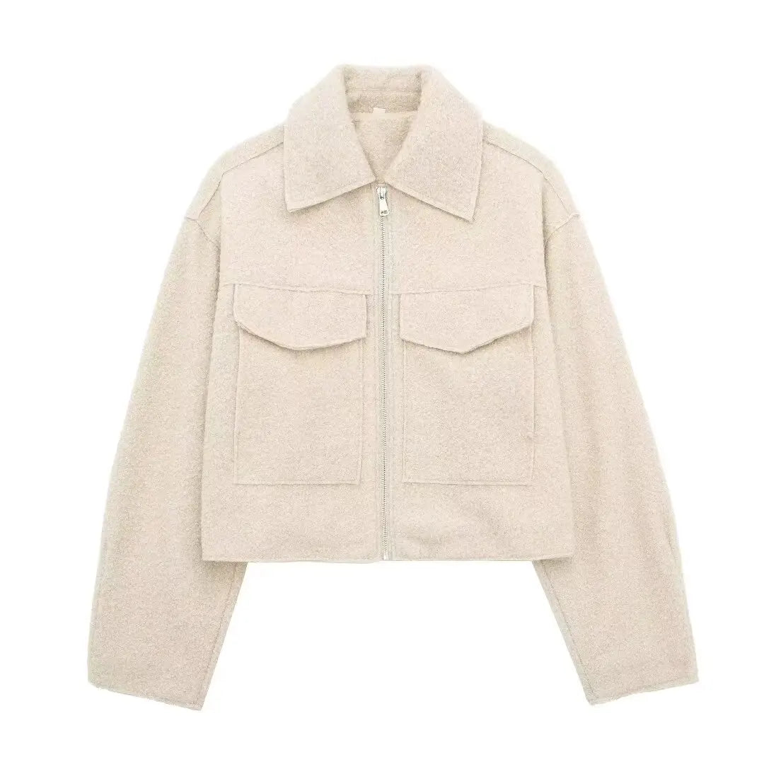 Wool Jackets - Cropped Wool Jacket Flapper Utility Outerwear