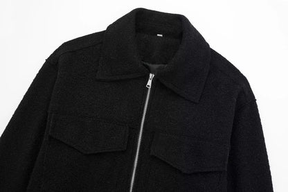 Wool Jackets - Cropped Wool Jacket Flapper Utility Outerwear