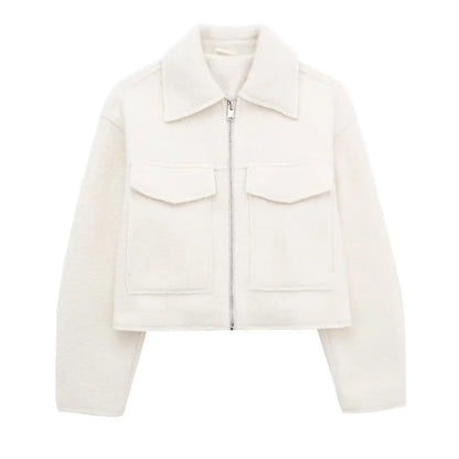 Wool Jackets - Cropped Wool Jacket Flapper Utility Outerwear