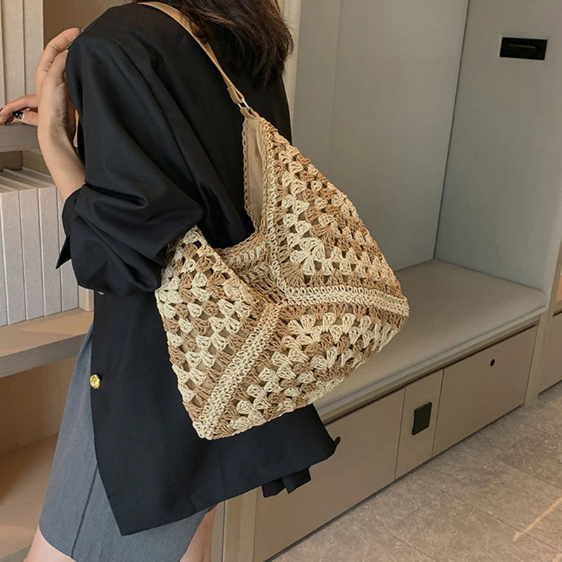 Woven Straw Handbags - Chic Boho Straw Weave Tote