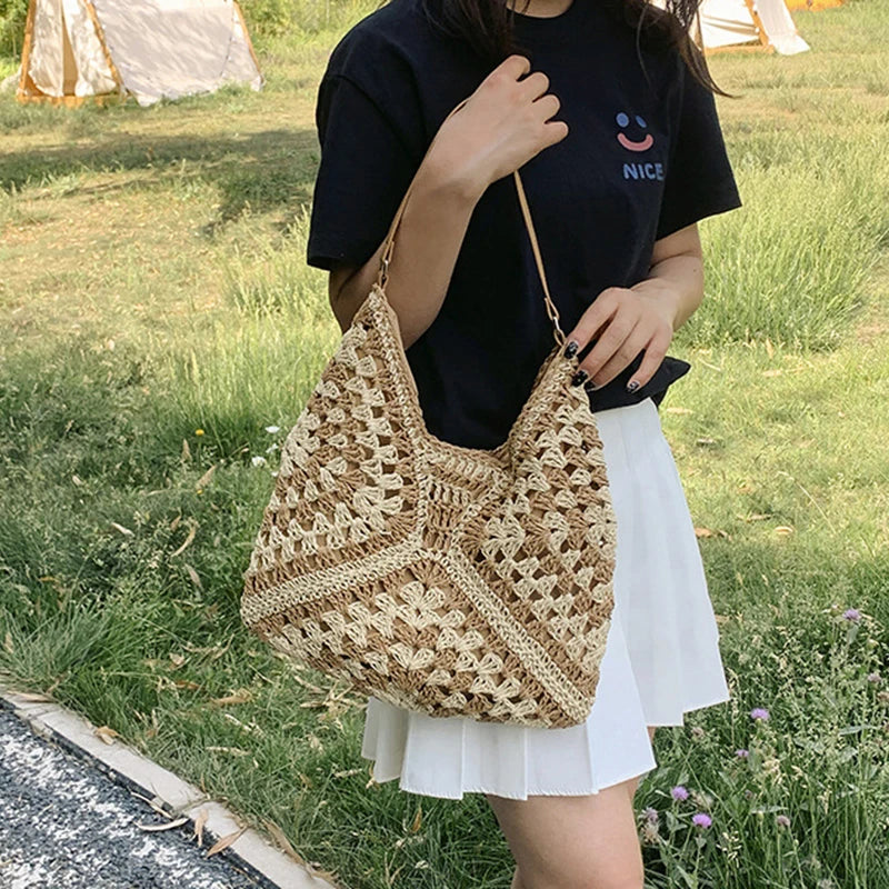 Woven Straw Handbags - Chic Boho Straw Weave Tote