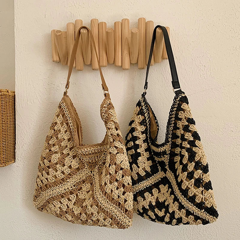 Woven Straw Handbags - Chic Boho Straw Weave Tote