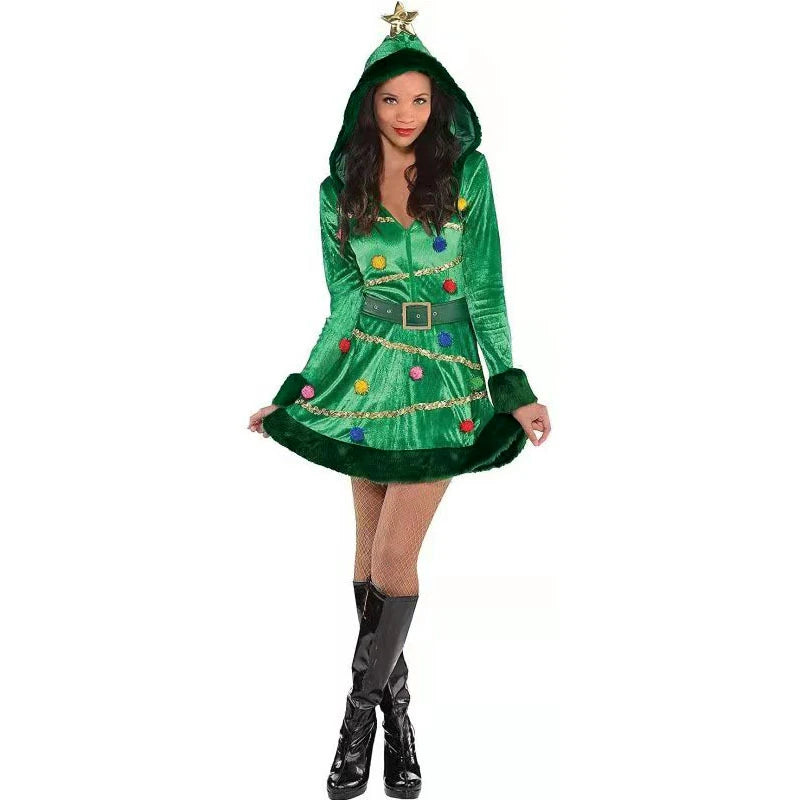 Xmas Costumes - Festive Christmas Tree Costume Grinch-Inspired Holiday Dress