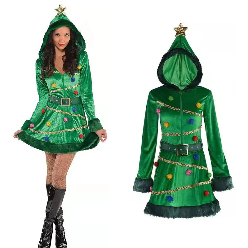 Xmas Costumes - Festive Christmas Tree Costume Grinch-Inspired Holiday Dress