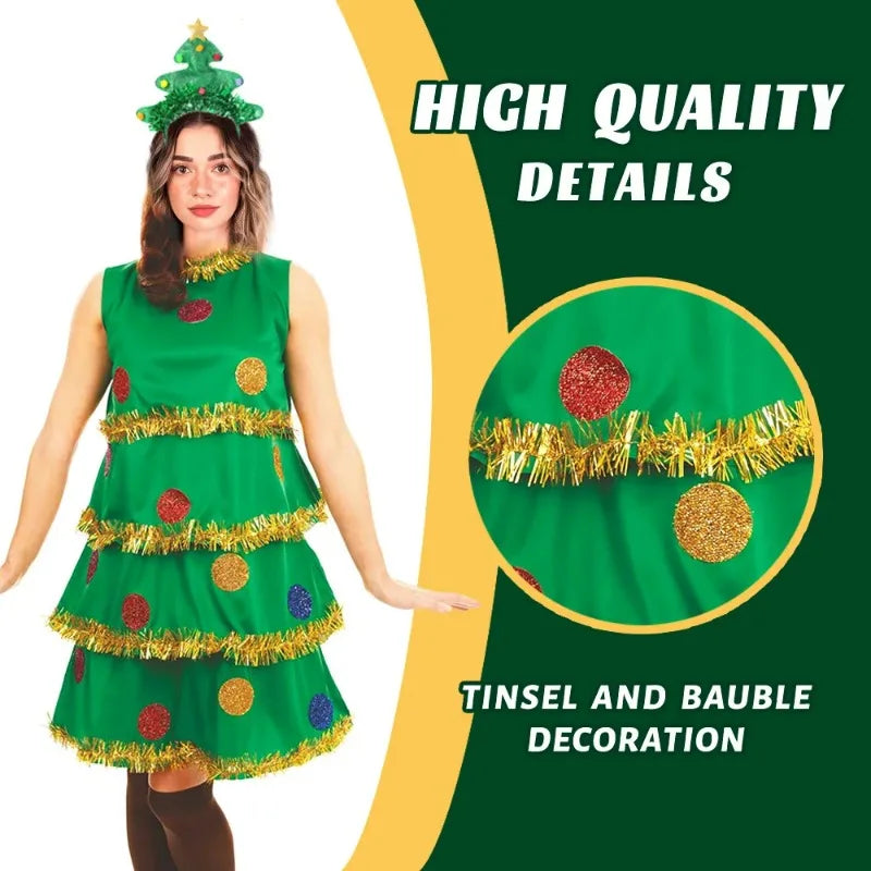 Xmas Costumes - Festive Christmas Tree Party Dress Costume with Accessories