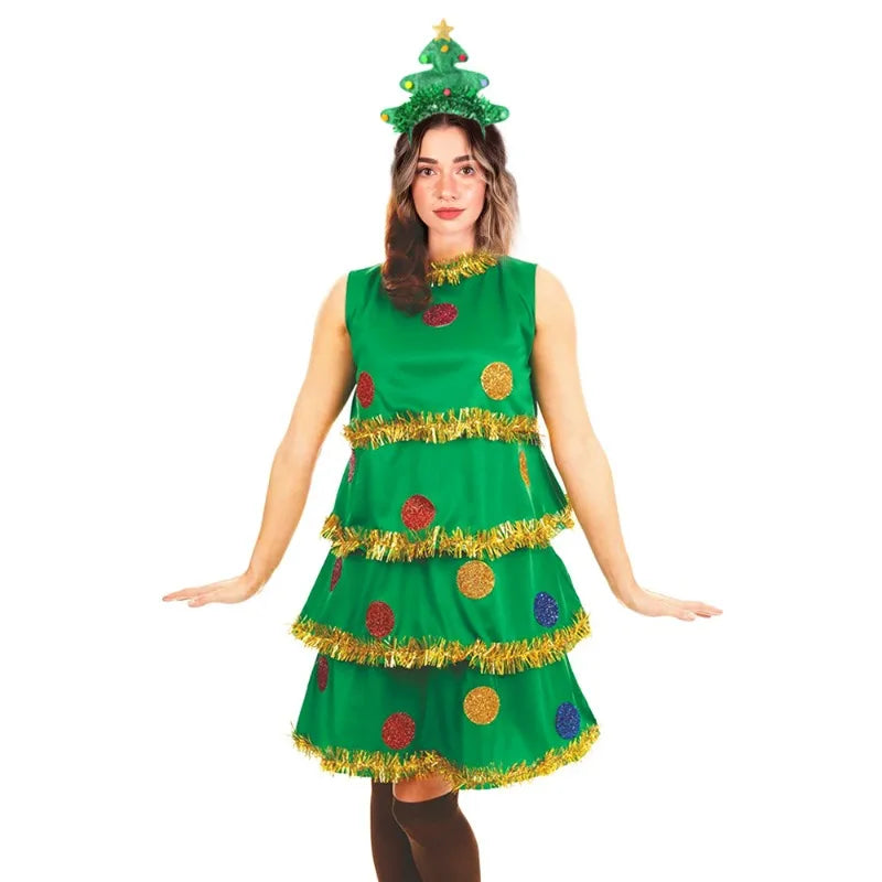 Xmas Costumes - Festive Christmas Tree Party Dress Costume with Accessories