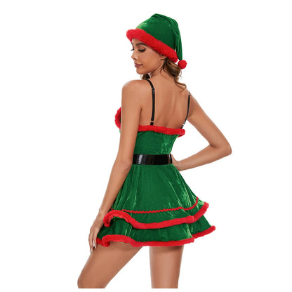 Xmas Costumes - Velvet Santa Costume Plush Dress Christmas Hat and Belt 3 Piece