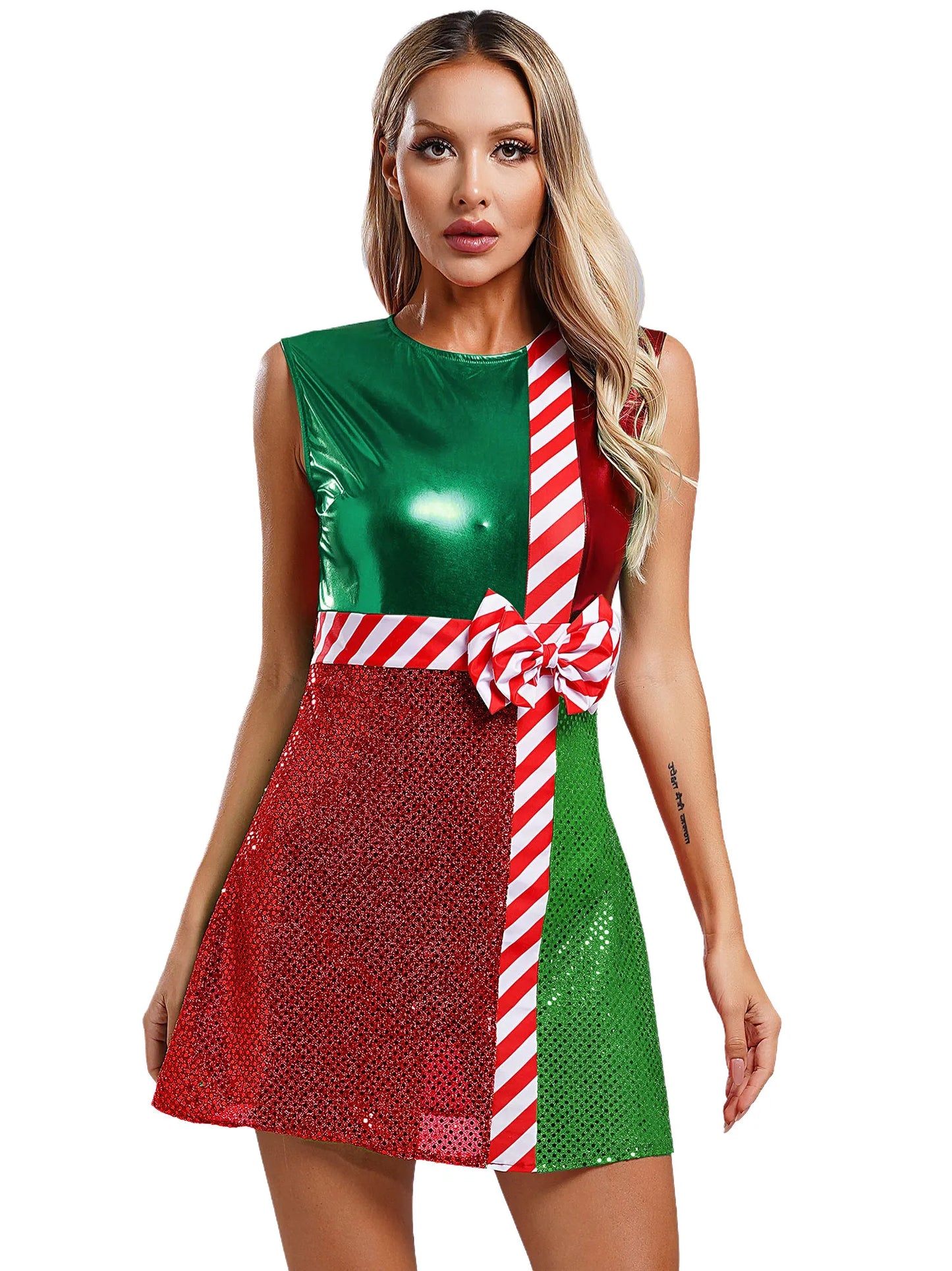 Xmas Dresses - Festive Sparkle Candy Cane Christmas Costume Dress