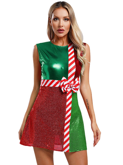 Xmas Dresses - Festive Sparkle Candy Cane Christmas Costume Dress