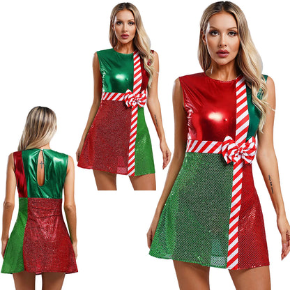 Xmas Dresses - Festive Sparkle Candy Cane Christmas Costume Dress