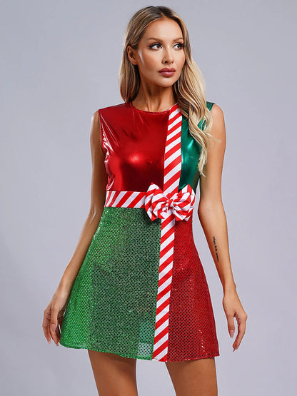 Xmas Dresses - Festive Sparkle Candy Cane Christmas Costume Dress