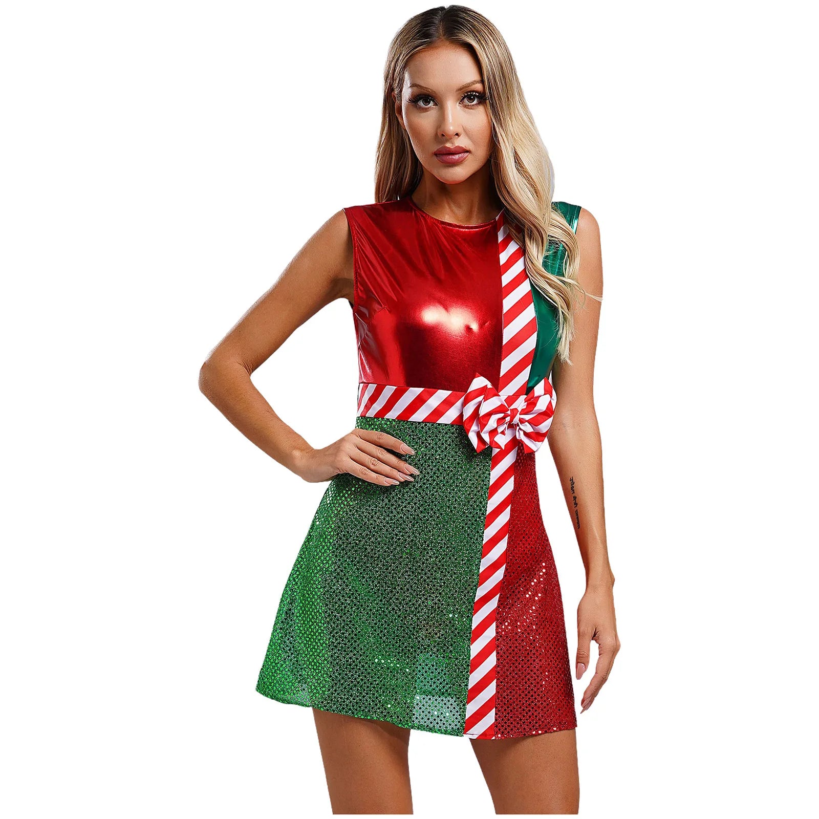 Xmas Dresses - Festive Sparkle Candy Cane Christmas Costume Dress