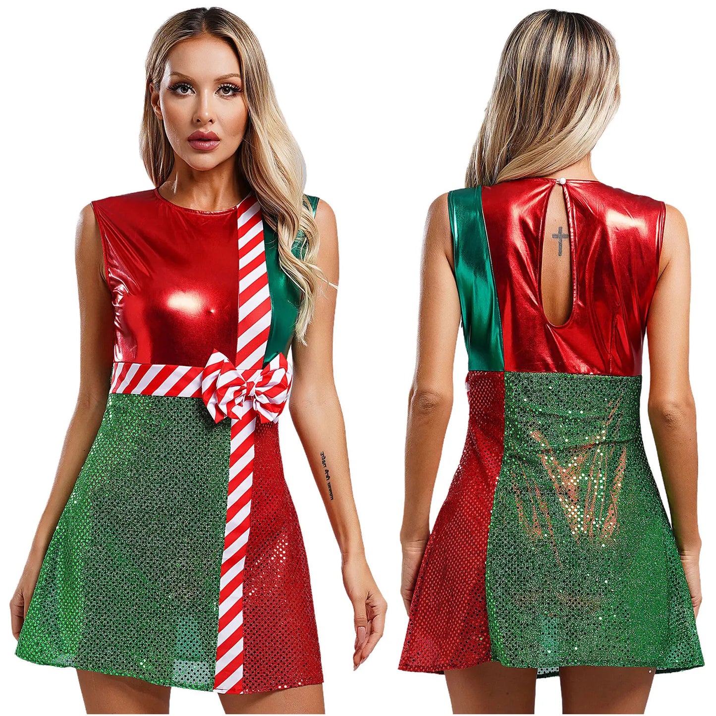 Xmas Dresses - Festive Sparkle Candy Cane Christmas Costume Dress