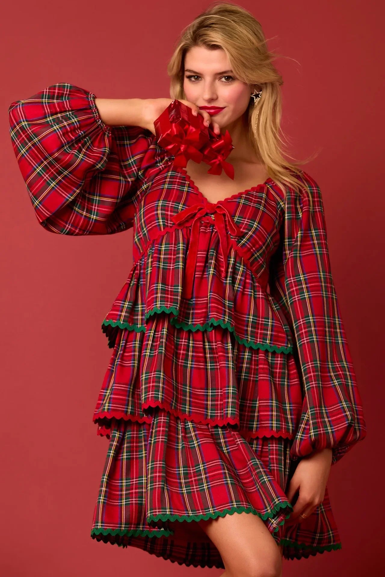 Xmas Dresses - Holiday Christmas Festive Tartan Ruffle Dress