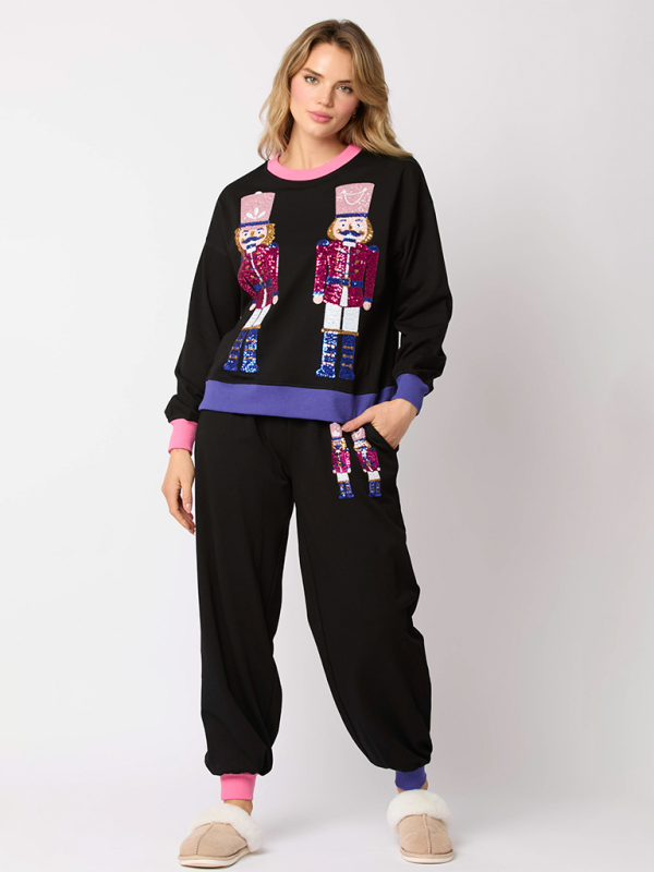 Xmas Loungewear - Women Christmas Loungewear Set with Sparkling Nutcracker