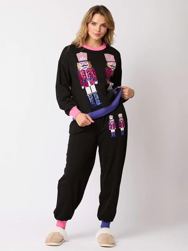 Xmas Loungewear - Women Christmas Loungewear Set with Sparkling Nutcracker