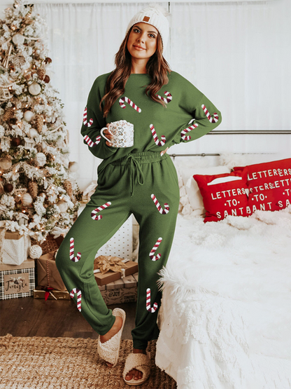 Xmas Pajamas - Festive Candy Cane Pajama Set Holiday Loungewear