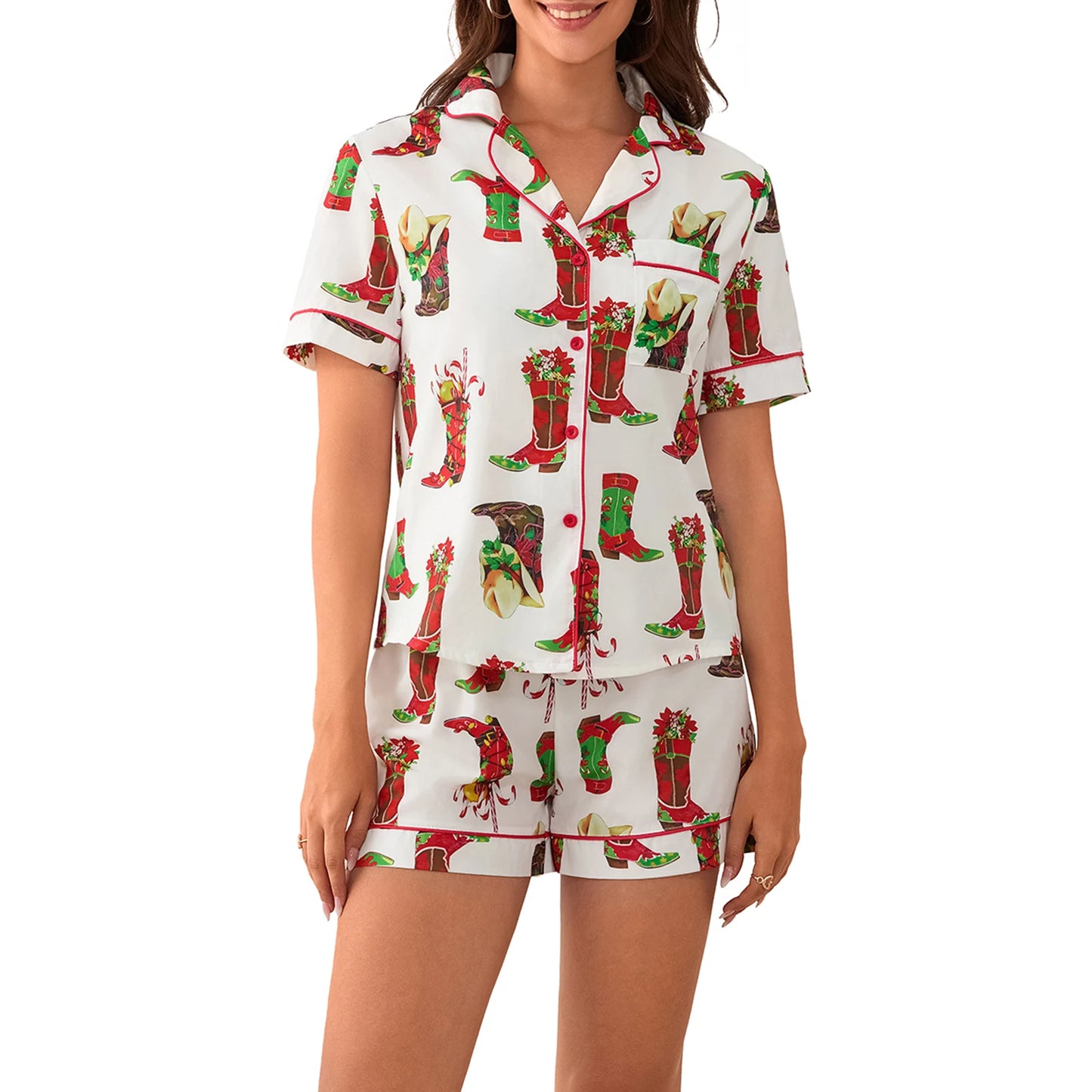 Xmas Pajamas - Festive Christmas PJ Set Gingerbread Pajamas Shorts and Shirt