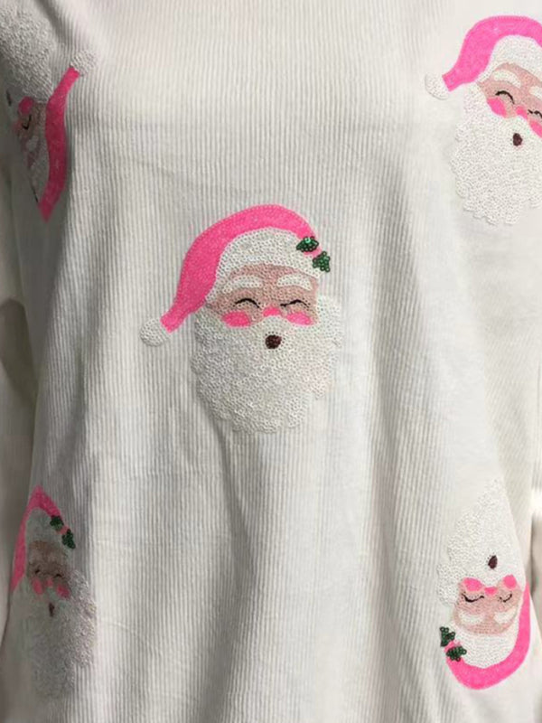 Xmas Pullover - Santa Sequin Pullover - Women’s Christmas Sweater Sweater