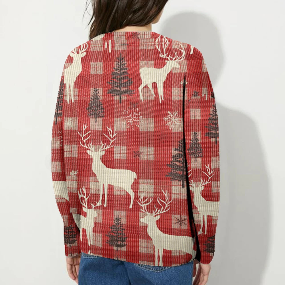 Xmas Sweaters - Reindeer Plaid Xmas Sweater Festive Plaid Pullover