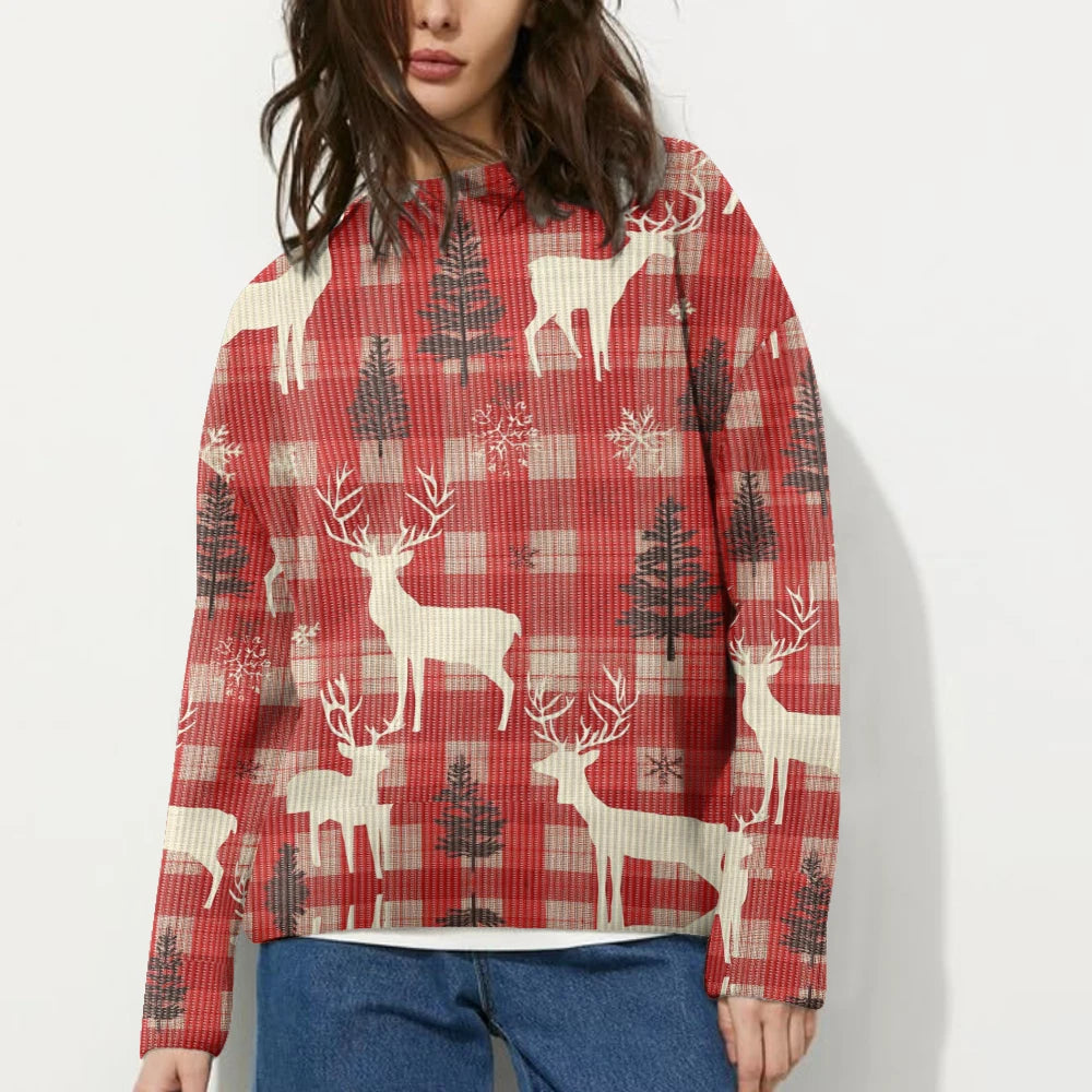 Xmas Sweaters - Reindeer Plaid Xmas Sweater Festive Plaid Pullover