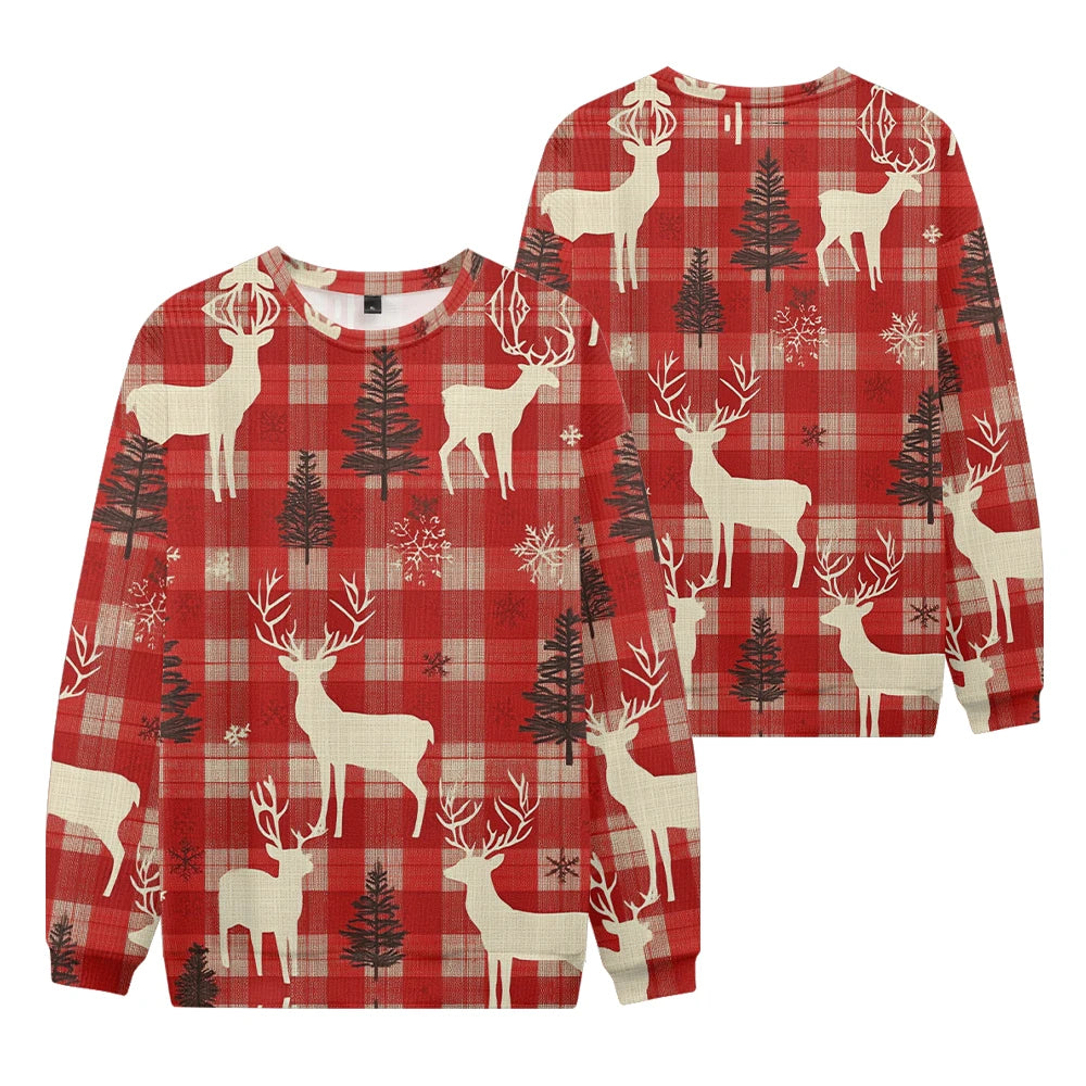 Xmas Sweaters - Reindeer Plaid Xmas Sweater Festive Plaid Pullover