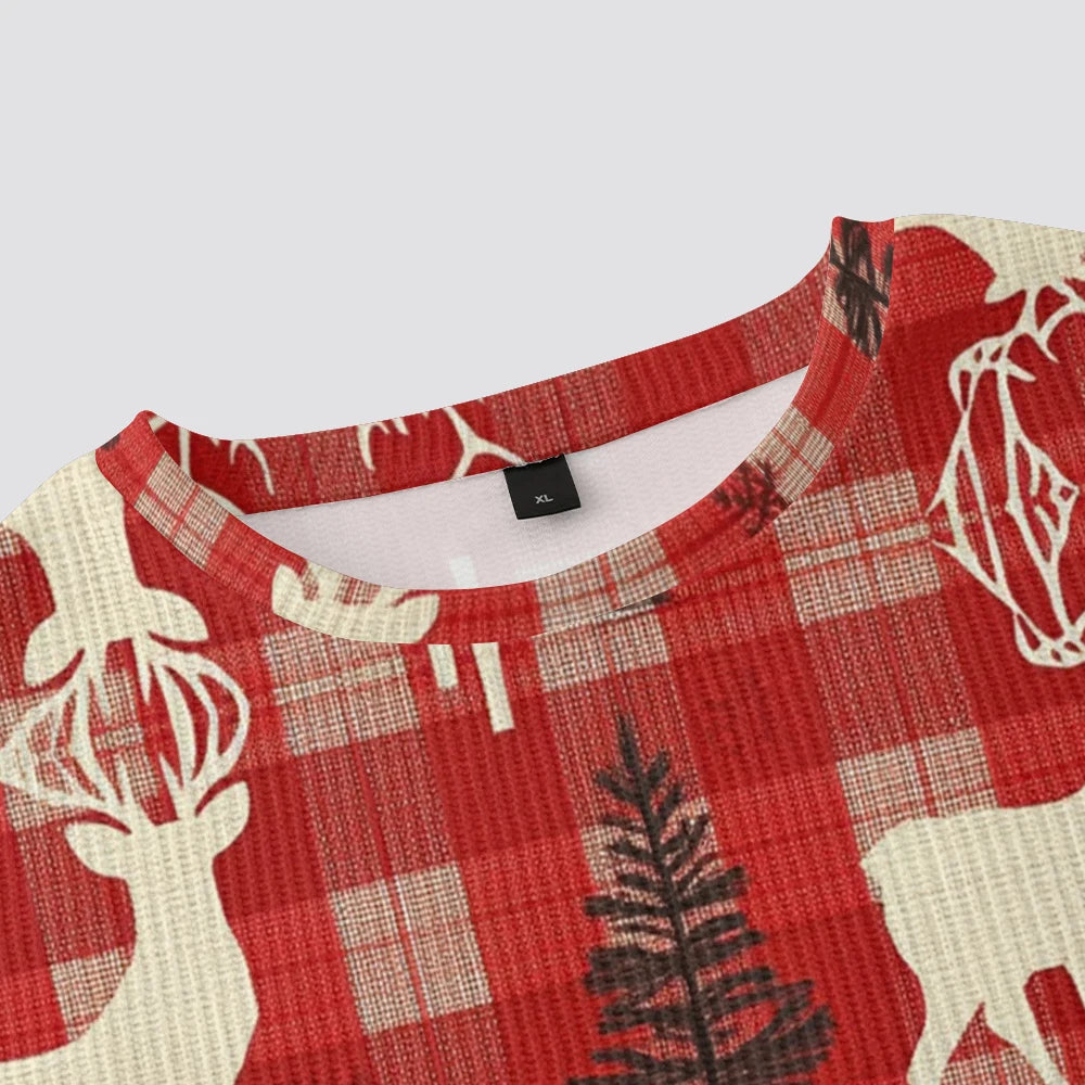 Xmas Sweaters - Reindeer Plaid Xmas Sweater Festive Plaid Pullover