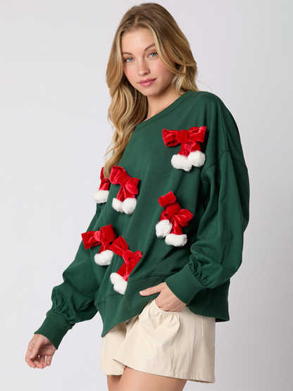 Xmas Sweatshirt - Christmas Sweatshirt Santa Hat Pullover for Women