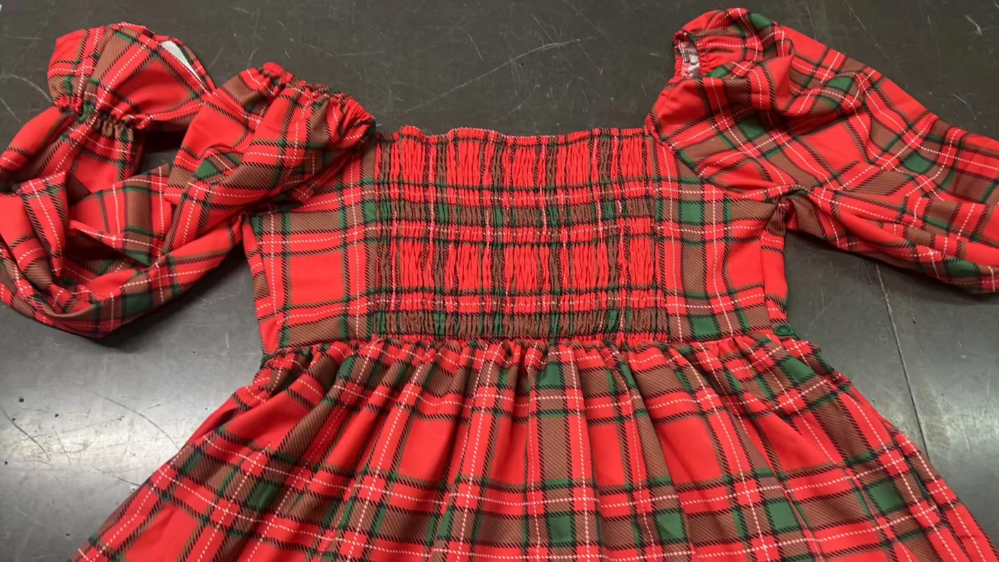 Holiday Christmas Festive Tartan Ruffle Dress