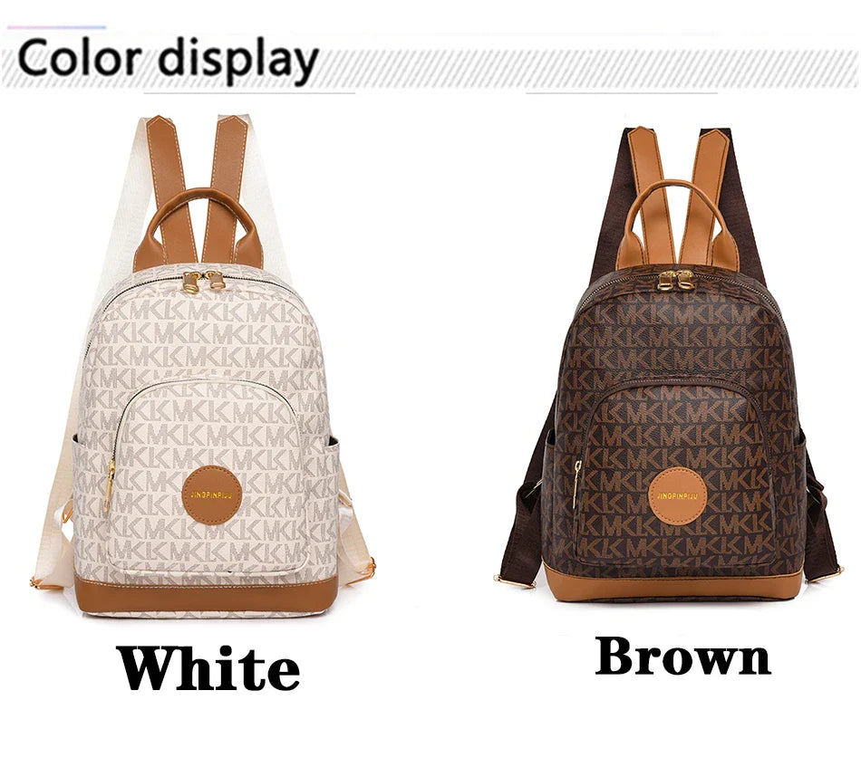 backpacks- Faux Leather Backpack with Multi-Compartment Design- - Pekosa Women Fashion