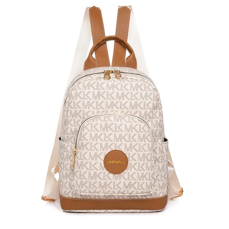 backpacks- Faux Leather Backpack with Multi-Compartment Design- White- Pekosa Women Fashion