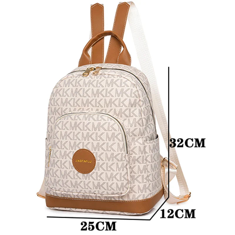 backpacks- Faux Leather Backpack with Multi-Compartment Design- - Pekosa Women Fashion