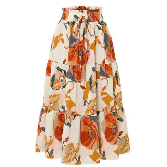 Skirts - Women's Pleated Floral Print Elastic Waist Skirt