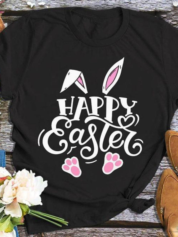 T-Shirts - Easter Bunny Print Crew Neck Short Sleeve T-Shirt