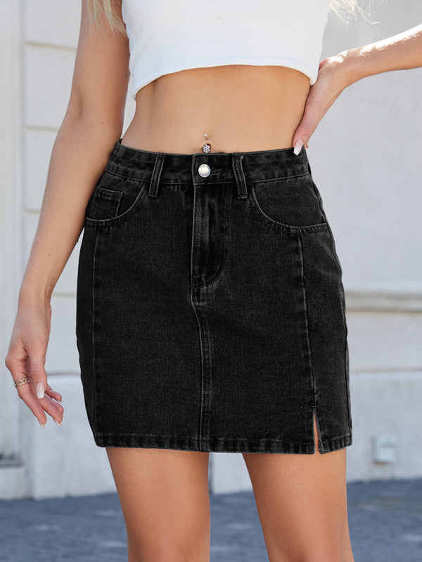 Denim Skirts - Fashionable slit denim hip skirt