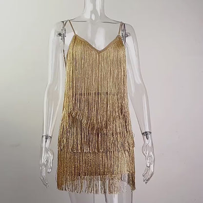 Fringed Sequin Mini Dress - Sparkling Backless Flapper Dress