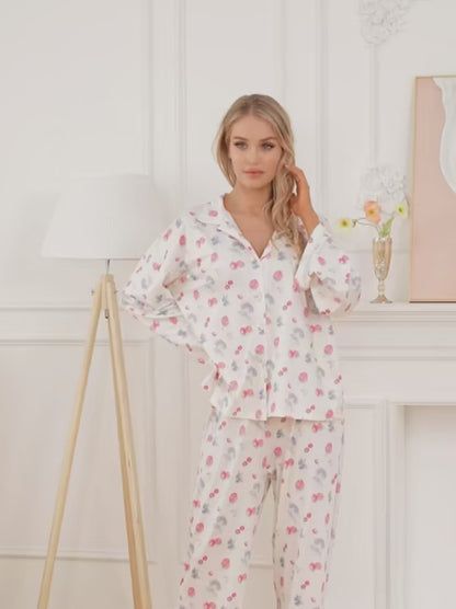 Fruity Print Pajamas Oversized Set Long Sleeve Shirt and Pants
