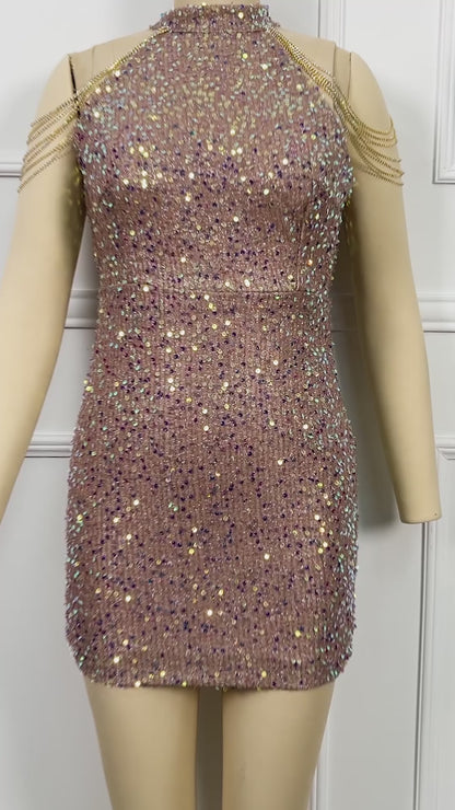 Sparkling Sheath Dress with Sleeveless Neckline for Parties