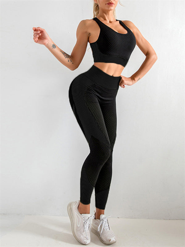 Activewear- 2 Piece Active Set: Top and Butt Lifting Leggings for Intense Workouts- Black- Pekosa Women Clothing